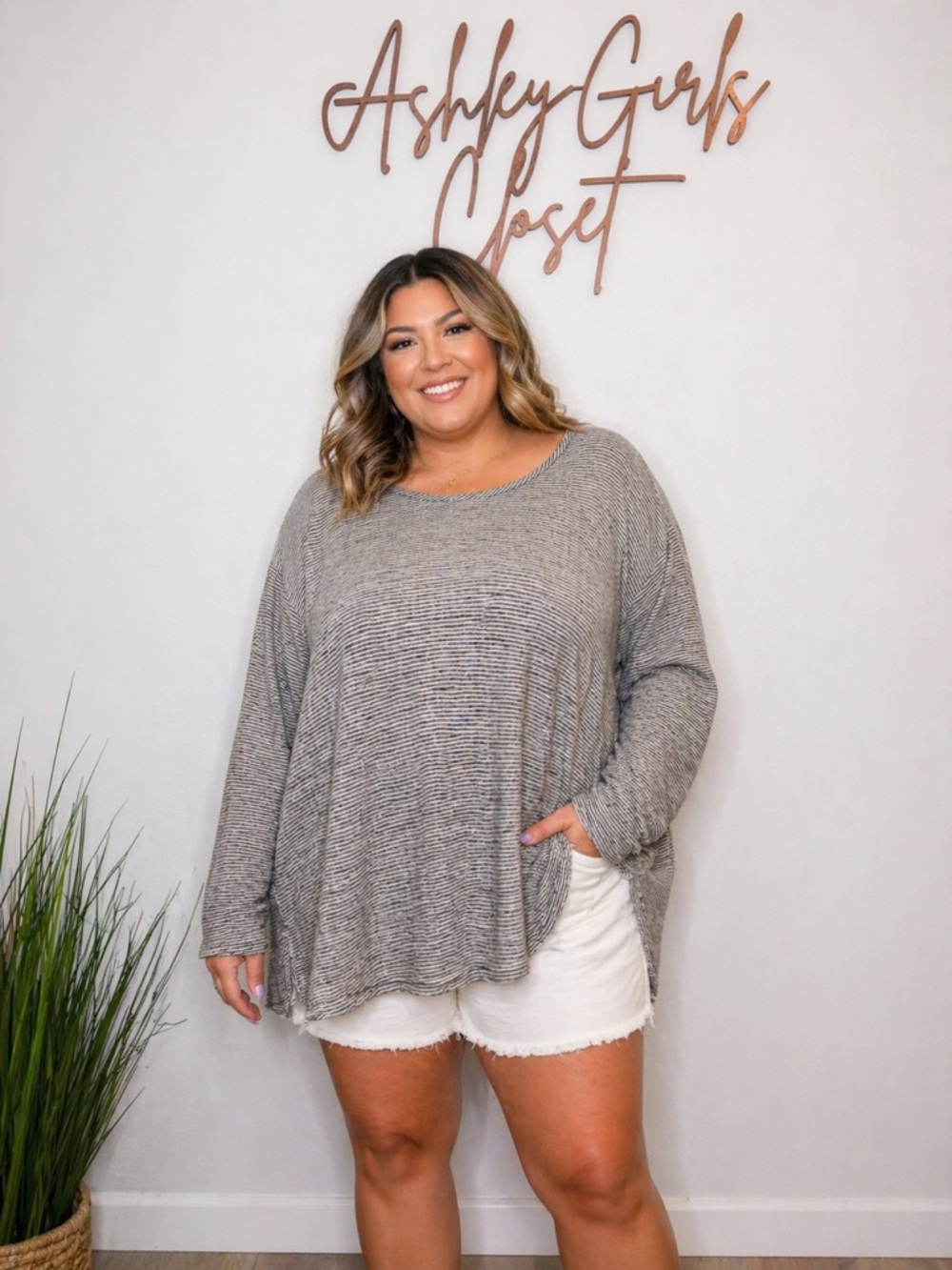 Striped Linen Blend Long Sleeve Top XL Oversized Relaxed Fit Lightweight